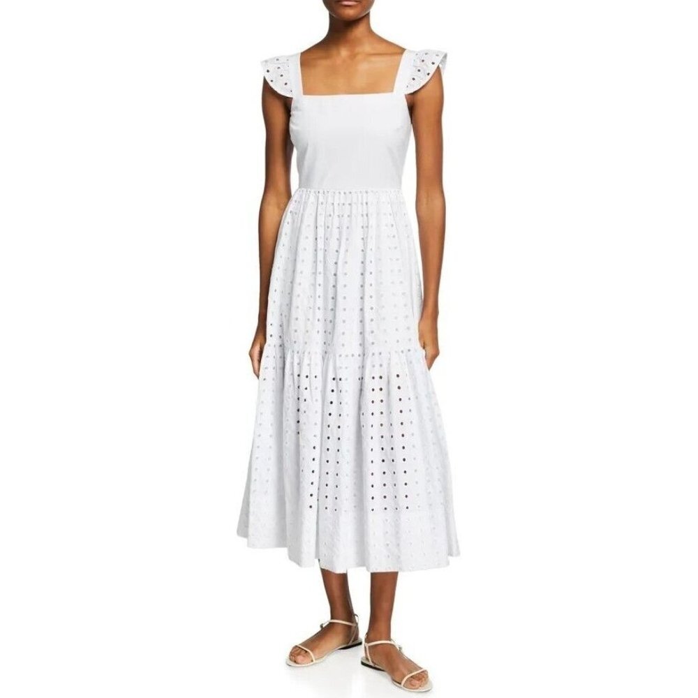 Tanya Taylor Women's White Alilah Sleeveless Cotton Eyelet Midi Dress sz 12 NWT